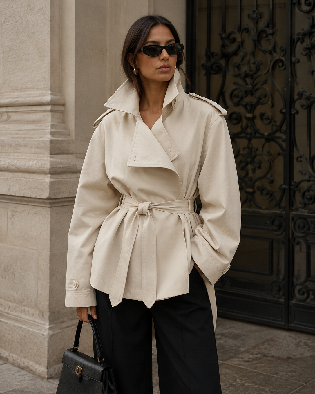 Belted Short Trench Coat