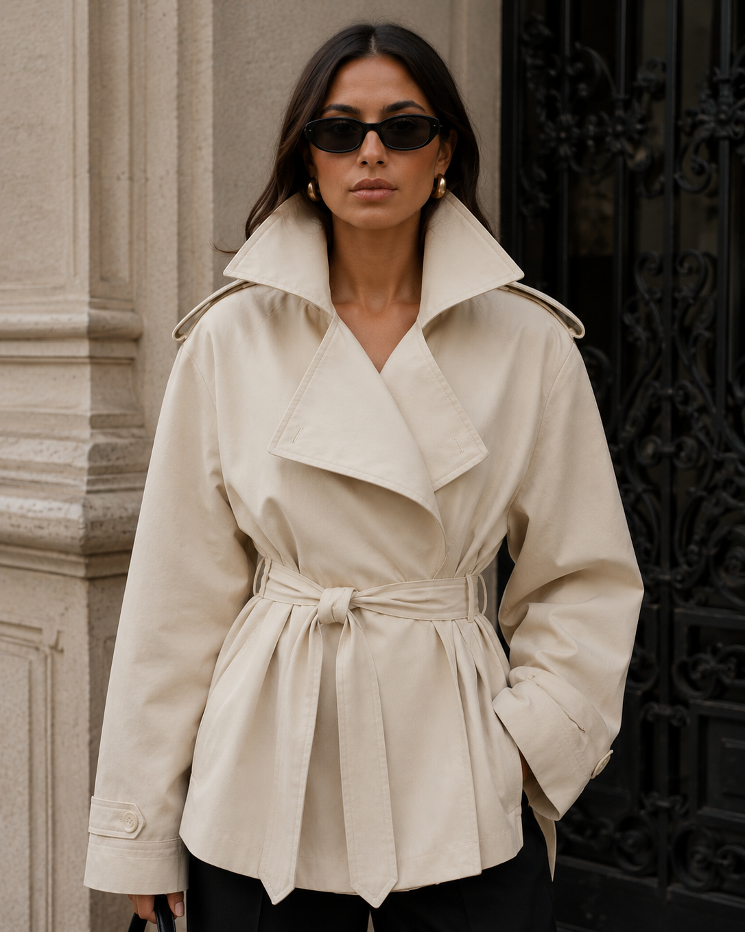 Belted Short Trench Coat