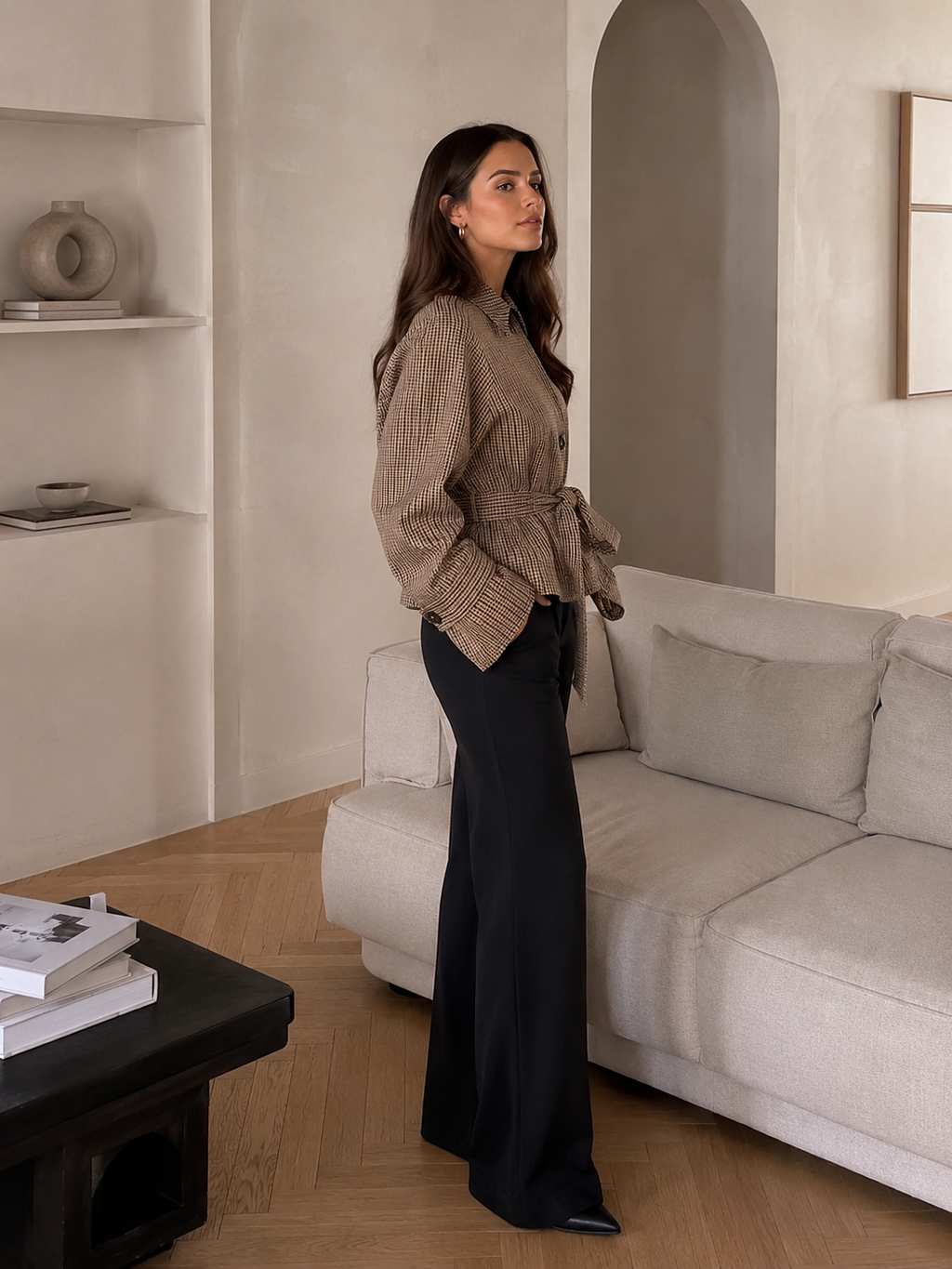 Tailored Plaid Belted Trench Coat